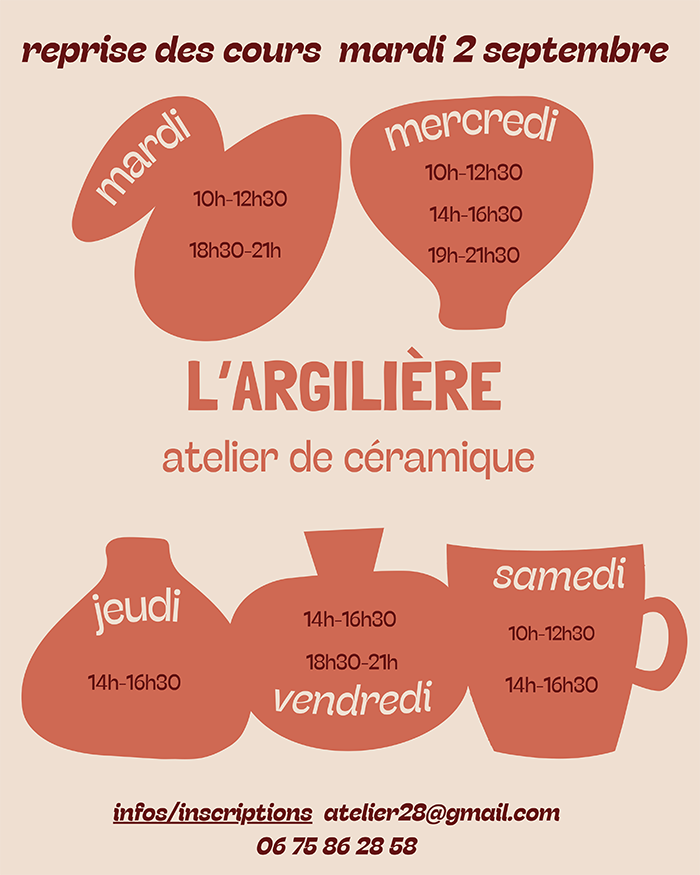 Reprise des cours chez l'ARGILière : Les inscriptions sont ouvertes.
